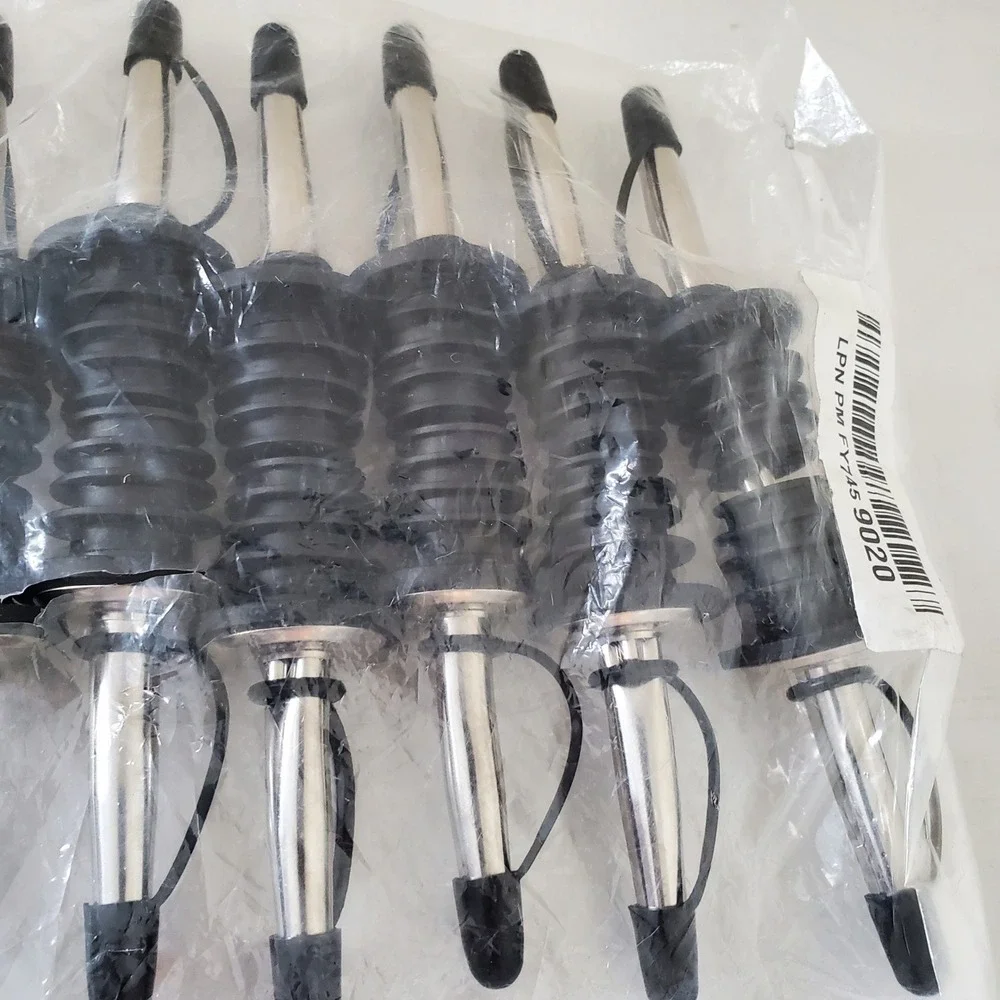 Fernilkt 12 Pack Stainless Steel Liquor Pour Spouts with Rubber Dust Caps Black